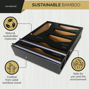 Yüksek Kaliteli 6'sı 1 Arada Çevre Dostu Üç Katmanlı Bambu Kilitli Poşet Düzenleyici Mutfak Çekmecesi Streç Film Dağıtıcısı Dahili - Product Image 5