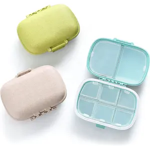 Rơm lúa mì 8 khoang du lịch Pill Organizer độ ẩm bằng chứng nhỏ Pill Box cho Pocket Pill trường hợp thuốc cầm tay vitamin