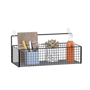 <b>Wall</b> Mounted Metal Wire Basket Shelf Rectangle <b>Hanging</b> <b>Storage</b> Organizer For Bedroom Dorm Room - Product Image 1