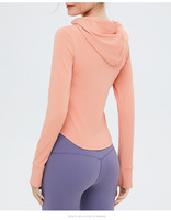 Veste de course à capuche avec fermeture éclair et manches longues OEM ODM pour femmes, manteau d'entraînement, vêtements de sport minces, veste de sport pour la gym et le yoga