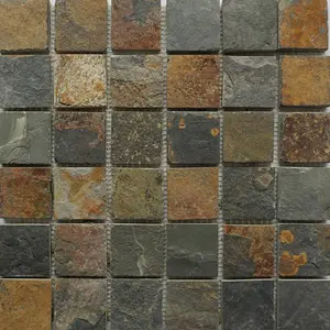 Larst Ubin Mosaik Tembok dan Lantai Batu Tulis Persegi, Tembaga Karat Klasik 2X2 Inci
