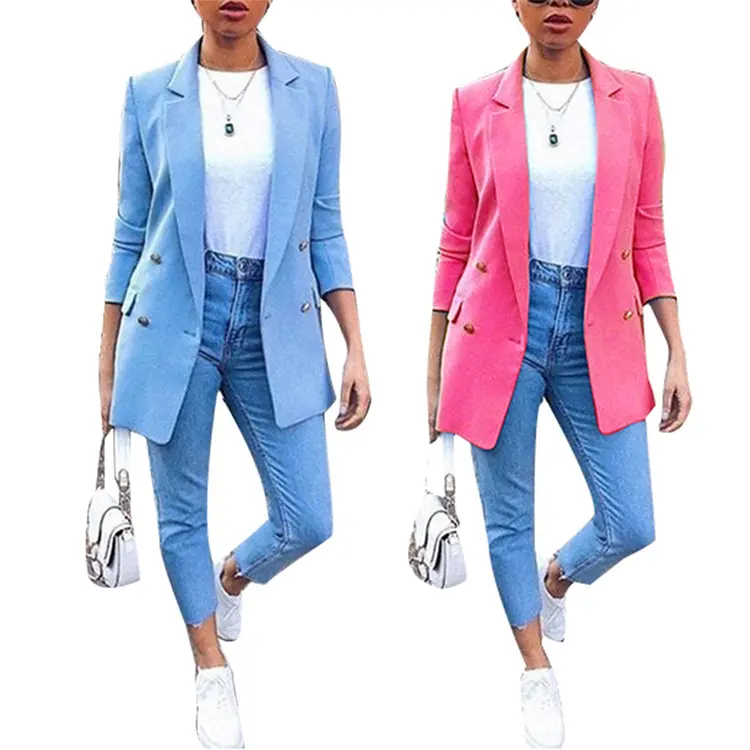 European and American fashion lapel cardigan mid-length temperament suit jacket women