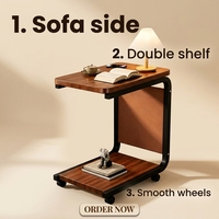 Table basse moderne en bois avec plateau en métal, rangement et roulettes mobiles - Meuble de maison portable