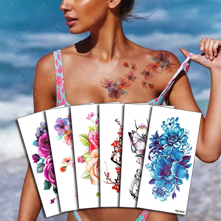 Gute Qualität Aufkleber Langzeit Frauen Sexy Body Fake Flower Temporäre Tattoos