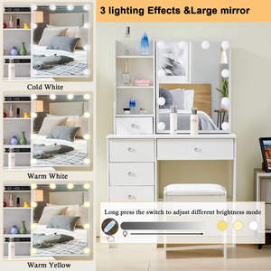 <span class=keywords><strong>Tocador</strong></span> Moderno de Madera Blanca con Espejo Iluminado y Almacenamiento para Dormitorio, <span class=keywords><strong>Tocador</strong></span> para <span class=keywords><strong>Niñas</strong></span> - Product Image 4