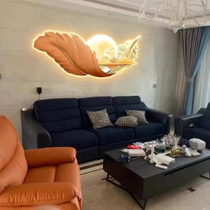 Cuadro Decorativo de Lujo con Plumas para Sala de Estar, Arte Mural Tallado con Luces LED para Fondo de Sofá, Venta al por Mayor y Personalizado - Product Image 4