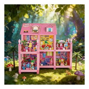 Dream Villa Dollhouse Mansion With Balcony Pool <b>Slide</b> Elevator Furniture Pretend Play Gift for Kids Girls - Product Image 1