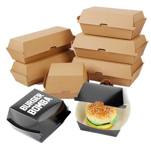 Caja para llevar hamburguesa brillante/Latte Matt laminado en relieve y lámina dorada impresa para alimentos-Juego de cajas para hamburguesas - Product Image 1