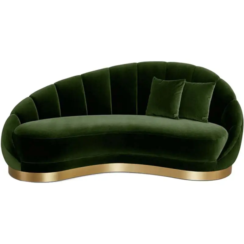 Yeşil kadife kumaş kanepe sandalye oturma odası salon kanepeler katı ahşap çerçeve paslanmaz çelik taban 3 koltuk yuvarlak şekil accent kanepe