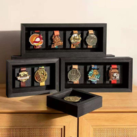 Cadre de présentation de médailles en bois noir de qualité supérieure, boîte à ombre profonde avec façade en verre, support mural ou de table pour médailles de marathon