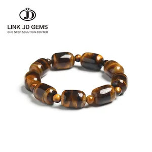 JD Barrel Shape Tiger Eyes Stone Beads Couple Bracelet Men Bracelets For Women Pulseras Moda Masculina Hombre Man Mens Jewellery