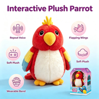 Jouet interactif en peluche perroquet parlant avec bracelet, répète la voix et les sons d'appels d'oiseaux, cadeau pour enfants