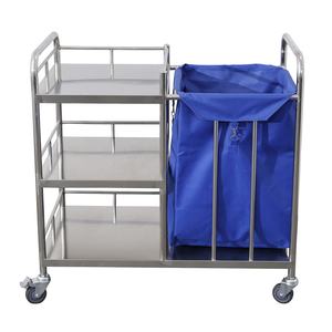 Roestvrij Staal Ziekenhuis Medische Afval Linnen Trolley Mobiele Verpleging Wasserij Karren Drie Lagen BS-668-1 - Product Image 3