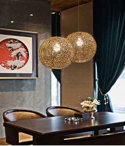 Candelabro personalizado de ratán para dormitorio, sala de estar, E27, rústico, sencillo, restaurante, Bola de cáñamo, luz colgante para decoración de interiores - Product Image 6