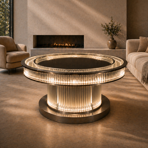 Modern Round Glass Coffee Table With Led <b>Lighting</b> Contemporary Design For Living Room - Product Image 1