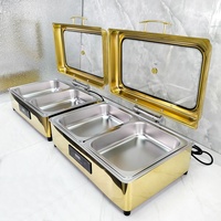 Elektrischer 9L Gold Chafing Dish aus Edelstahl, Speisenwärmer mit Stahldeckel für Catering, Hotel, Restaurant, Buffet