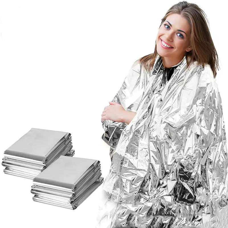 Hafif çift taraflı gümüş alüminize folyo Survival acil Mylar termal battaniye Polyester