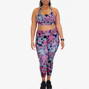 2025 personnalisé nouveau crâne <span class=keywords><strong>de</strong></span> sucre mexicain imprimé vêtements <span class=keywords><strong>de</strong></span> sport taille haute Halloween femmes Leggings Capri pantalon rue vêtements <span class=keywords><strong>de</strong></span> plein air - Product Image 3