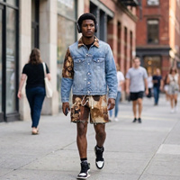 Ensemble de survêtement personnalisé en tapisserie jacquard, style streetwear unisexe, avec short graphique vintage