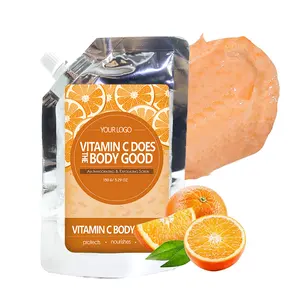 OEM özel etiket C vitamini tuz fırçalayın organik tavuk cilt peeling beyazlatma geliştirmek turuncu koku vücut fırçalayın