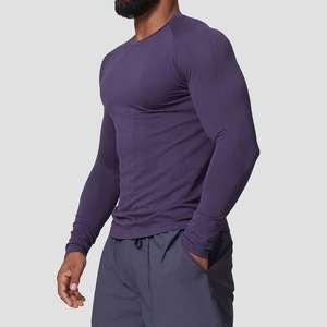 Maglietta da Corsa Senza Cuciture Taglia EU, T-Shirt a Compressione Jacquard a Maniche Lunghe da Uomo, Slim Fit, Asciugatura Rapida, Aderente, Top Atletico da Palestra - Product Image 2