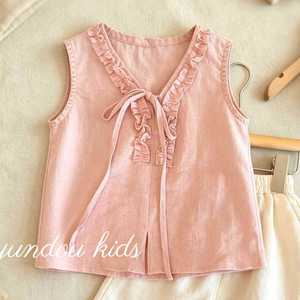 Conjunto de Verão para Meninas em Linho Sem Mangas, 2 Peças, Com Gola de Renda, Simples, Fofo, Leve e Respirável - Product Image 4