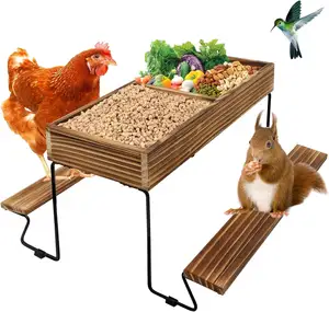 户外木制鸡饲养桌，带松鼠饲养桌家禽野餐桌配件，适用于鸡舍