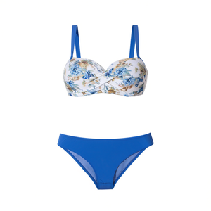 Set Bikini Hdj con Stampa Floreale Blu, Costume da Bagno Donna Taglia M L XL, Vestibilità Regolare, Bandeau con Nodo in Maglia, Spandex e Poliestere - Product Image 1