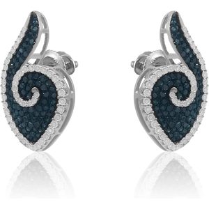 Ornaatis Diamond <b>Stud</b> <b>Earrings</b> 1.56 Cttw Round Cut White And Blue Fancy Sterling <b>Silver</b> Women's Everyday Wear - Product Image 2