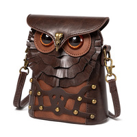 Sac à bandoulière pour femme en cuir PU avec rivets contrastés de style médiéval, style steampunk, hibou MINI, bandoulière unique, polyester, fermeture éclair, fleurs