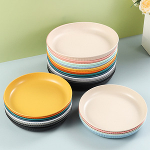 Wheat Straw Plates Round Solid Color <b>Plastic</b> PP Plates For Hotel Food Camping Household Use - Product Image 5