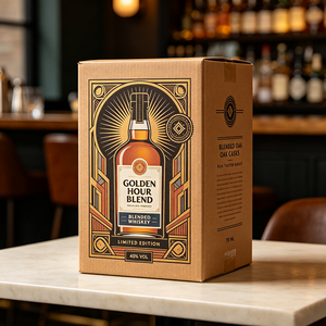Boîte à <span class=keywords><strong>whisky</strong></span> personnalisée de luxe avec estampage à chaud doré, mélange Golden Hour, expédition rapide en 72h, boîte à bouteille de vin en carton anti-écrasement - Product Image 1