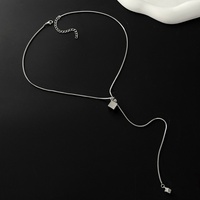 Collier minimaliste en acier inoxydable avec pendentif carré/boule pour femme, simple, long, style lariat, accessoires quotidiens