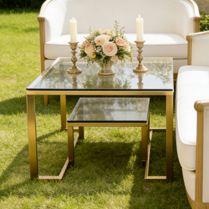 <span class=keywords><strong>Table</strong></span> basse de mariage et d'événements, style nordique moderne, cadre en acier inoxydable carré, plateau en verre double couche - Product Image 2