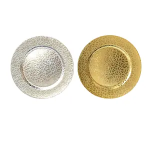 13 Inch Diameter wheat ear texture Gold Charger Plates Golden Decorative Chargers Table Decorative Luxurious Dry Fruits Serving