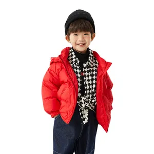 Custom Children's Winter Hooded Jacket Solid Color Down Coat With Shell Waterproof Zipper Closure Warm Puffer Kids