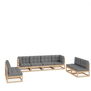 Salon de jardin en bois massif avec coussins gris, mobilier d'extérieur pour terrasse ou jardin, capacité 6 personnes, style contemporain - Product Image 1