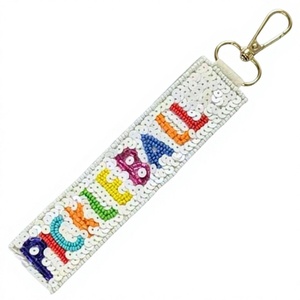 Porte-clés tendance fait main perlé, de haute qualité, forme rectangulaire, motif lettres colorées pour enseignant, en toile, fermoir doré - Product Image 6