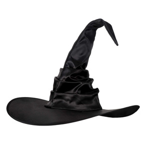 Sombrero de bruja negro de satén con ala ancha, accesorio para disfraz de Halloween, sombrero para fiesta - Product Image 1