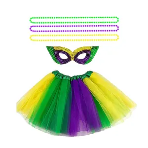 Pafu Carnival Party Costume Supplies Carnival Skirt Sequin Mask Necklace Favors Mardi Gras Beads Necklaces Decoration