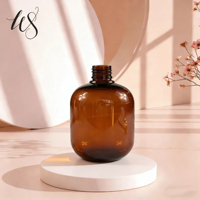 Bouteille de shampooing en PET ambre de luxe personnalisée de 300 ml, emballage cosmétique rond avec pulvérisateur à pompe pour savon liquide