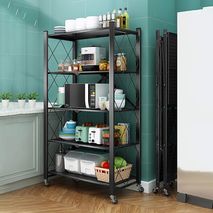 Étagère pliante de cuisine à sol, support multi-niveaux, sur pieds, Installation sans four à micro-ondes, rangement multifonctionnel de cuisine - Product Image 1