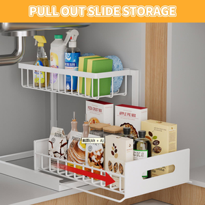 Hole Free 2 Tier Under Sink <b>Kitchen</b> Bathroom Toilet Pull Out Condiments Spice <b>Storage</b> Metal Drawer <b>Rack</b> Organizer for Cabinet - Product Image 2