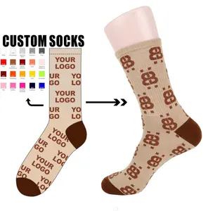 Low MOQ billige Multi-Style-Crew überall auf gedruckten benutzer definierten Logo Happy Socken für Männer Frauen