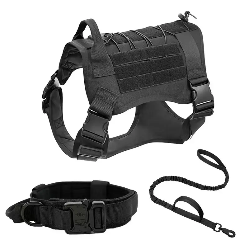 Hot Selling Tactical Hondentuig En Leiband Set Outdoor Training Stof Harnas Met Kraag Geven Set Voor Huisdieren