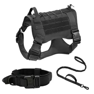 Hot Selling Tactical Dog Harness And Leash Set Outdoor Training Fabric Harness With Collar Give Set For Pets