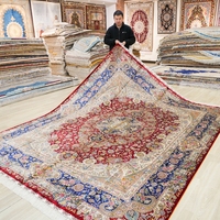 244x305cm Persischer Qum Handgeknüpfter Seidenteppich Blumenmuster Niedrigflorig Waschbar Hochwertiger Designer-Teppich