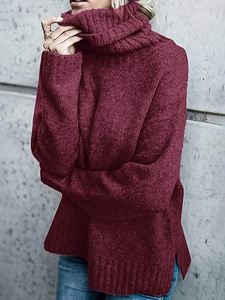 Pull tricoté <span class=keywords><strong>col</strong></span> <span class=keywords><strong>roulé</strong></span> épais pour <span class=keywords><strong>femme</strong></span>, collection automne-hiver, avec épaules tombantes, fentes latérales, côtelé, doux, chaud et décontracté - Product Image 5