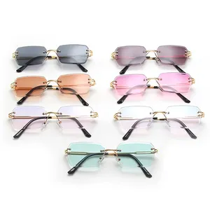 DL Glasses Wholesale Custom Sun Glasses Polygon Diamond Cutting Square Latest Rimless Sunglasses Women Rectangle Shades