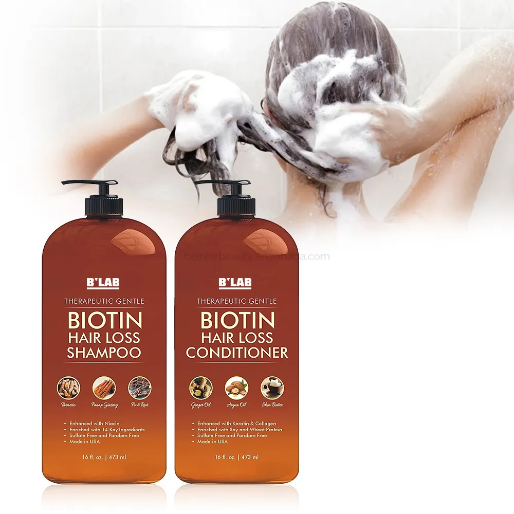 Wholesale Private Label Hair Growth Shampoo and Conditioner Set Organic Biotin Ginger Herbal Best Grow Anti Hair Loss Shampoo